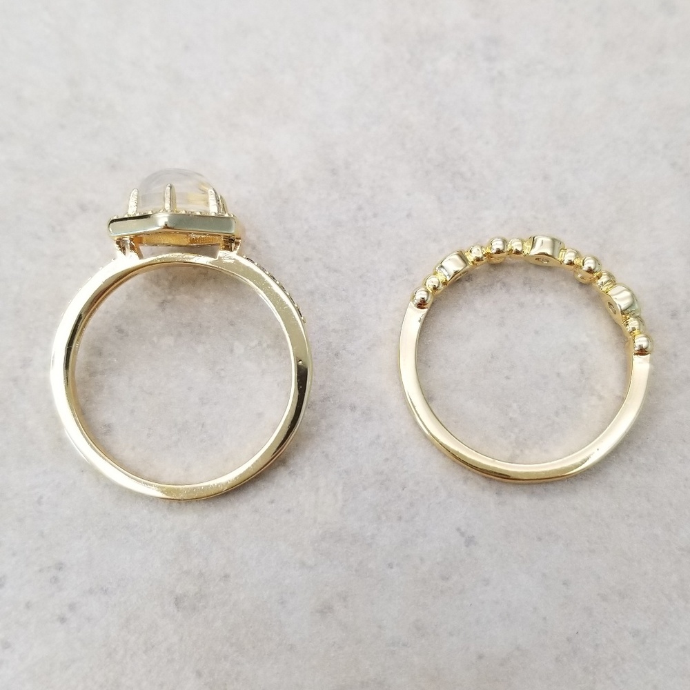 HOST PICK! 💛 18k Over Sterling Moonstone Ring Set - Picture 4 of 8